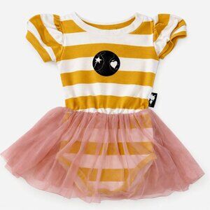 Freddy Bib Baby Girl Tutu Romper 0-6M Yellow Stripe Pink Tulle Dress-KC162